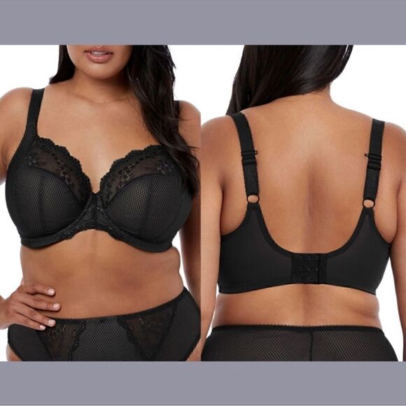 Elomi- Charley- Black Lace Full Figure Underwire Unlined Plunge Bra, Size 36J - Picture 10 of 11